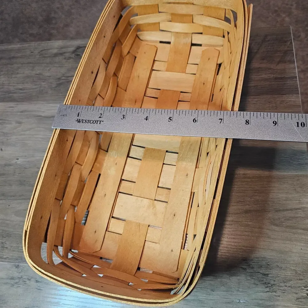 Vintage Longaberger Bread Basket Handwoven Brown Rectangle Wood Signed 1996